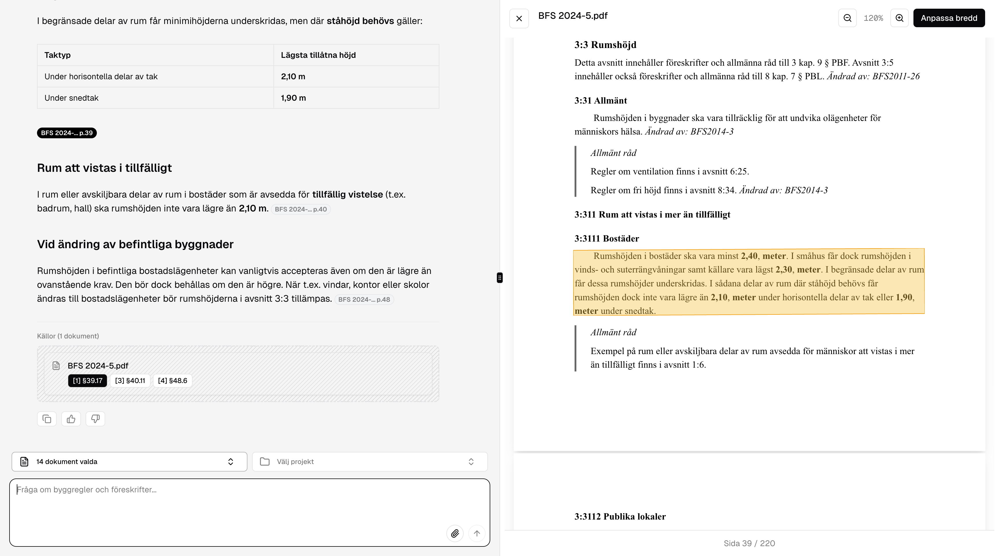 Arkyv regulations view with summary and highlighted source PDF