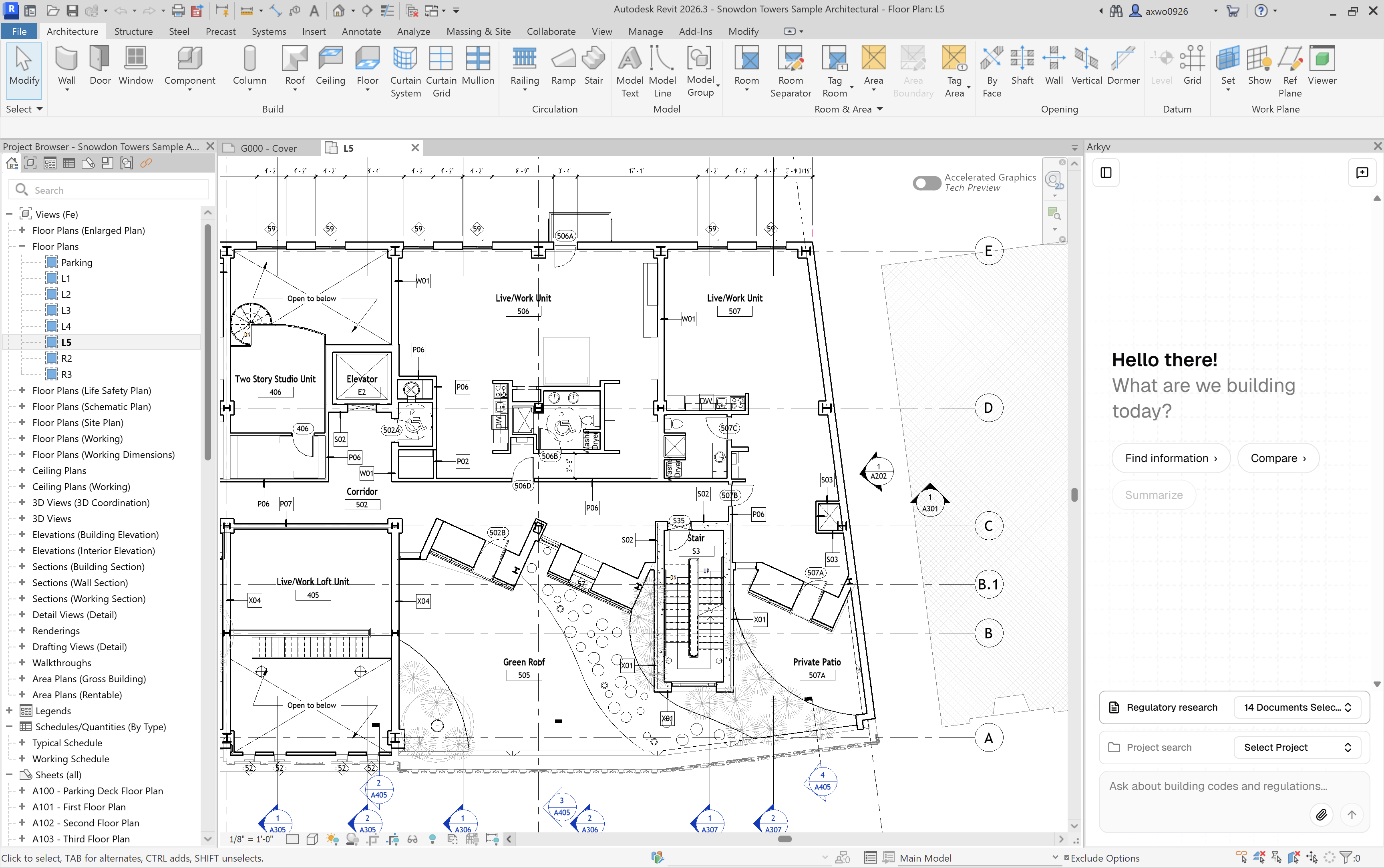 Arkyv assistant in Autodesk Revit alongside a floor plan