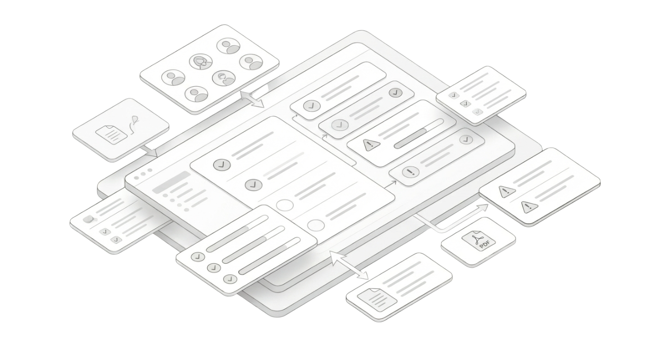 Isometric illustration of compliance tasks and quality checklists